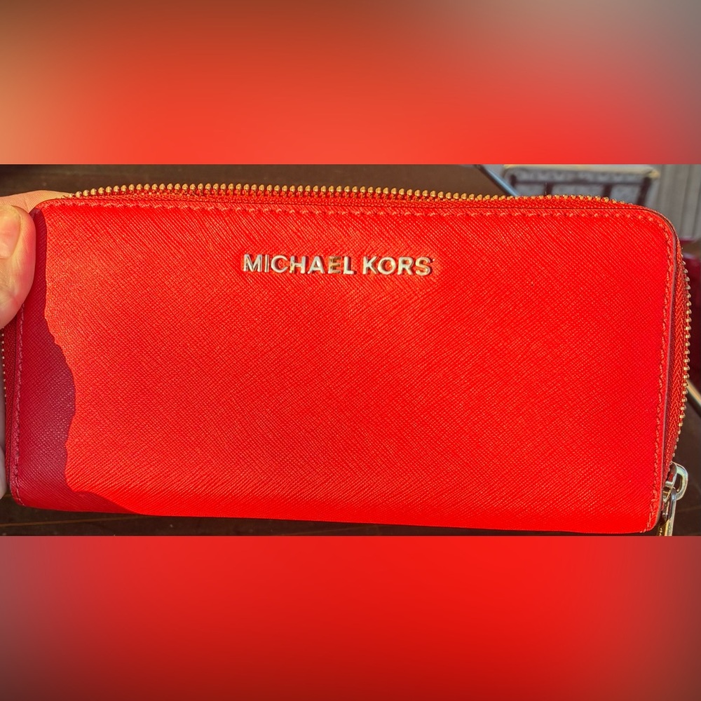 Michael Kors Vibrant Red/Orange Zip Wallet